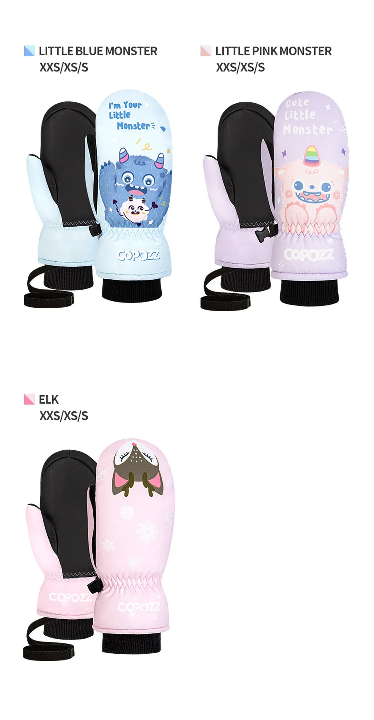 COPOZZ Children's Ski Gloves 3M Thinsulate Winter Keep Warm Finger Gloves Cute Cartoon waterproof Ultralight Snowboard Gloves