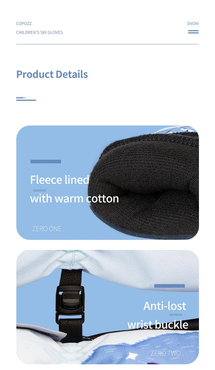 COPOZZ Children's Ski Gloves 3M Thinsulate Winter Keep Warm Finger Gloves Cute Cartoon waterproof Ultralight Snowboard Gloves