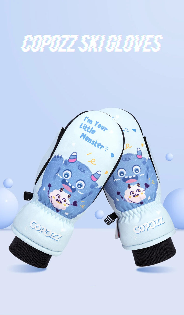 COPOZZ Children's Ski Gloves 3M Thinsulate Winter Keep Warm Finger Gloves Cute Cartoon waterproof Ultralight Snowboard Gloves