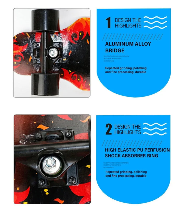79cm/31" Beginner Skateboard Longboard Maple Flat-Plate Double Rocker Board Steel Bearing PU Wheels Children Adult Skate Board