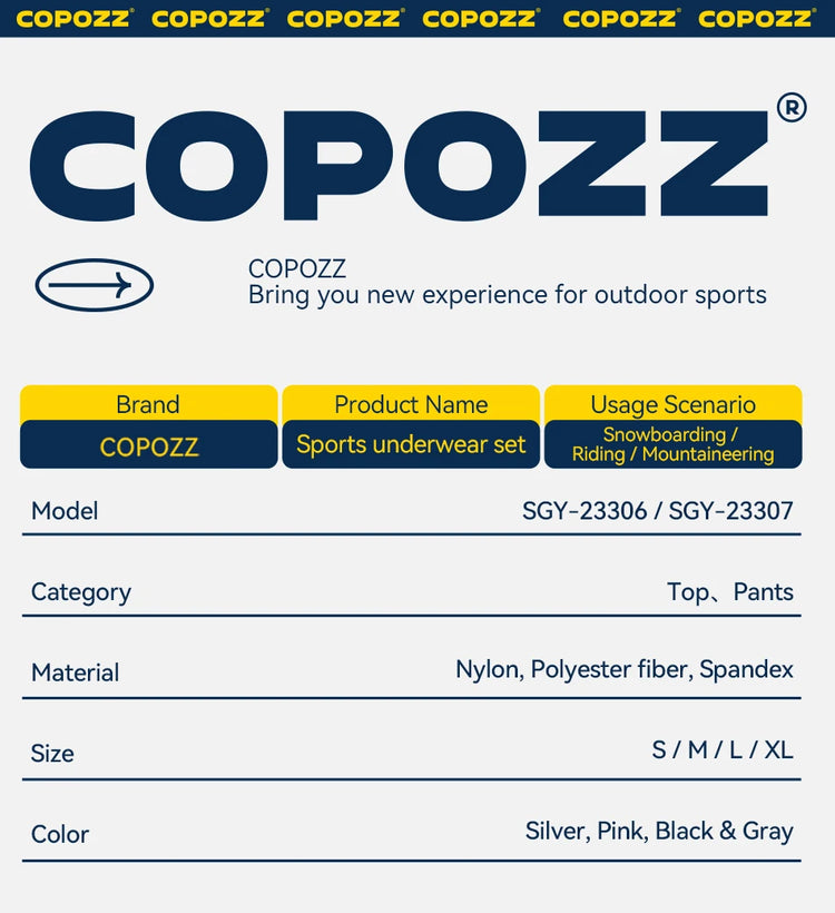 COPOZZ Winter Ski Thermal Underwear Sets Men Women Sweatwicking Breathable Quick Dry Tracksuit Ski Thermo Underwear Long Johns