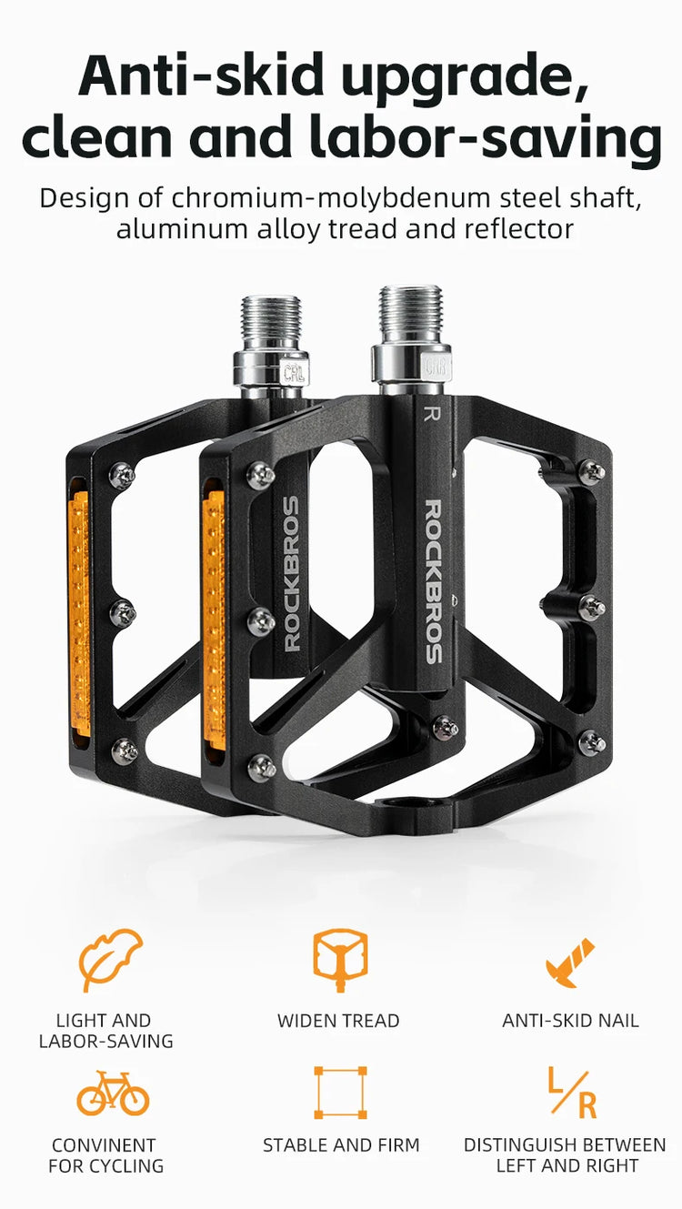 ROCKBROS Bike Pedals Aluminum Alloy Anti-slip MTB Road Flat Platform Pedals Reflective Bearing Cycling Pedals Bike Accessories