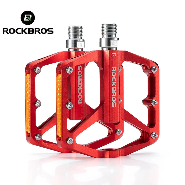 ROCKBROS Bike Pedals Aluminum Alloy Anti-slip MTB Road Flat Platform Pedals Reflective Bearing Cycling Pedals Bike Accessories