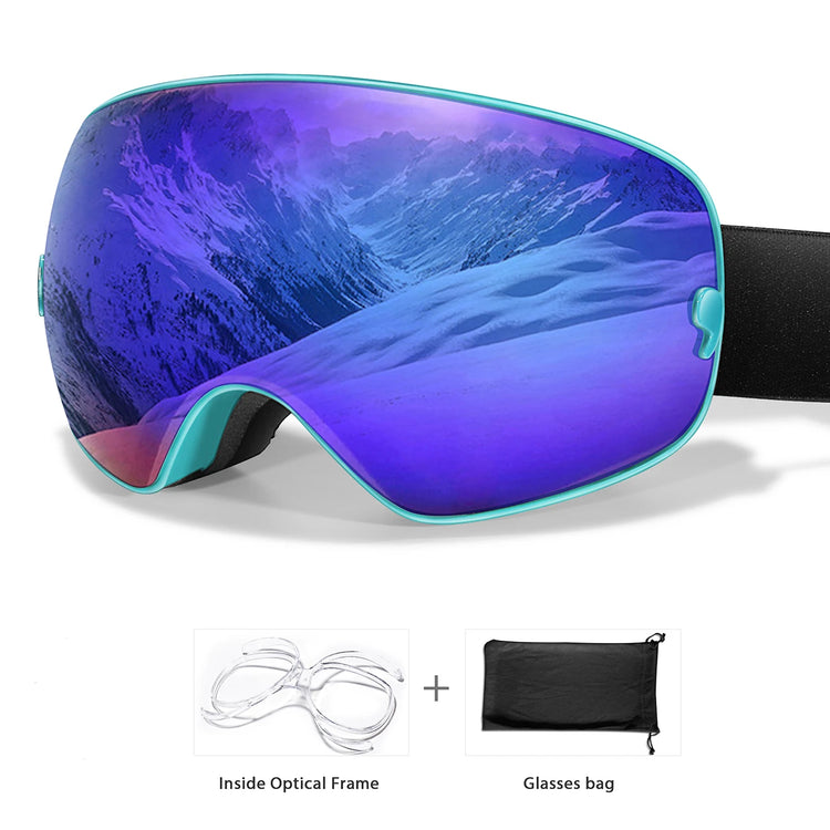Winter Outdoor SKI Goggles Men And Women Teen, Free Optical Frame and Bag, UV400 Anti-Fog Snowboard Eyewear, Charistmas Gifts
