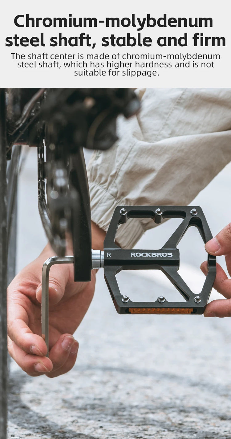 ROCKBROS Bike Pedals Aluminum Alloy Anti-slip MTB Road Flat Platform Pedals Reflective Bearing Cycling Pedals Bike Accessories