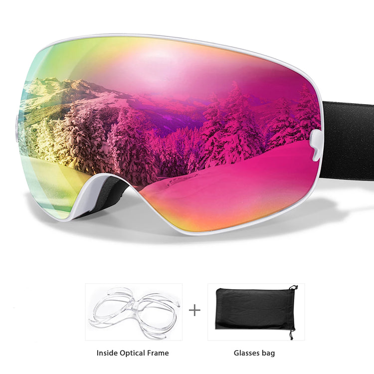 Winter Outdoor SKI Goggles Men And Women Teen, Free Optical Frame and Bag, UV400 Anti-Fog Snowboard Eyewear, Charistmas Gifts