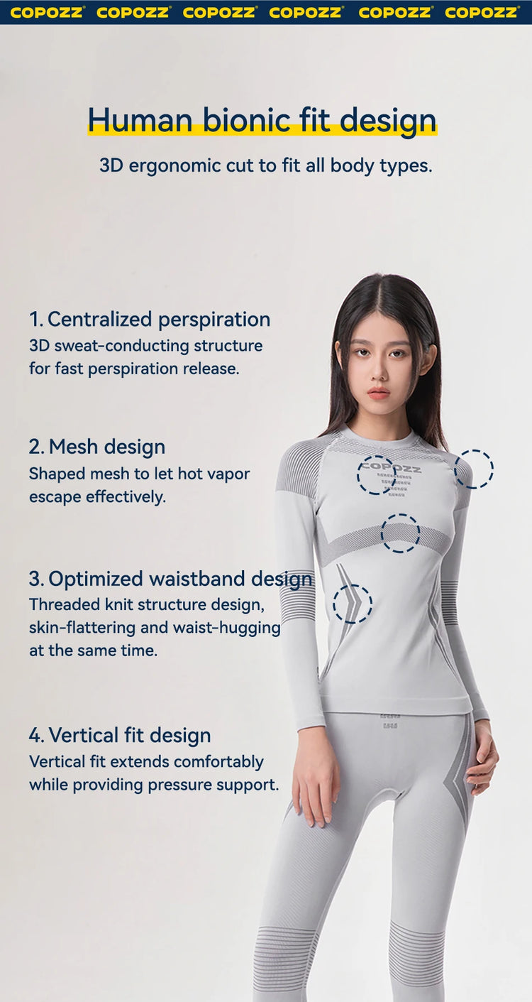 COPOZZ Winter Ski Thermal Underwear Sets Men Women Sweatwicking Breathable Quick Dry Tracksuit Ski Thermo Underwear Long Johns