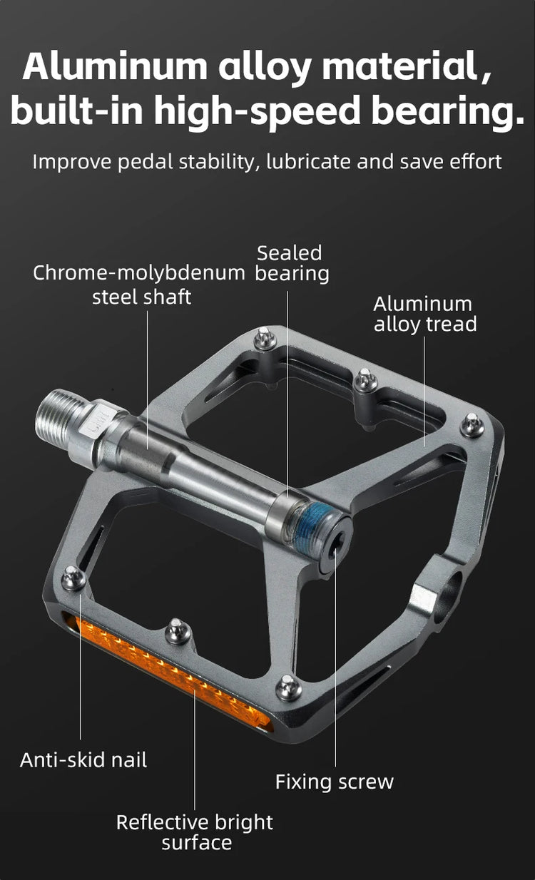 ROCKBROS Bike Pedals Aluminum Alloy Anti-slip MTB Road Flat Platform Pedals Reflective Bearing Cycling Pedals Bike Accessories