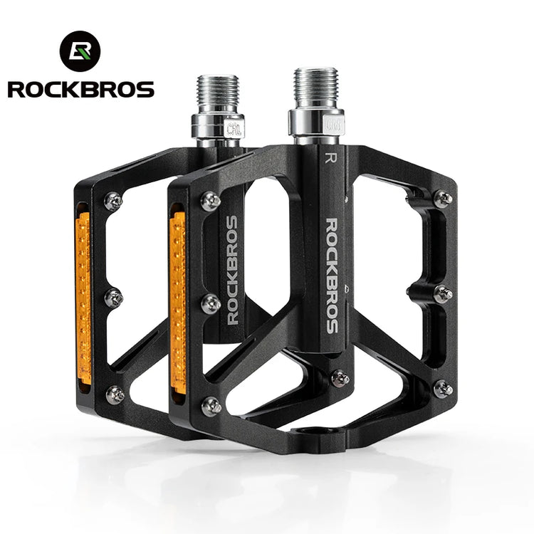 ROCKBROS Bike Pedals Aluminum Alloy Anti-slip MTB Road Flat Platform Pedals Reflective Bearing Cycling Pedals Bike Accessories