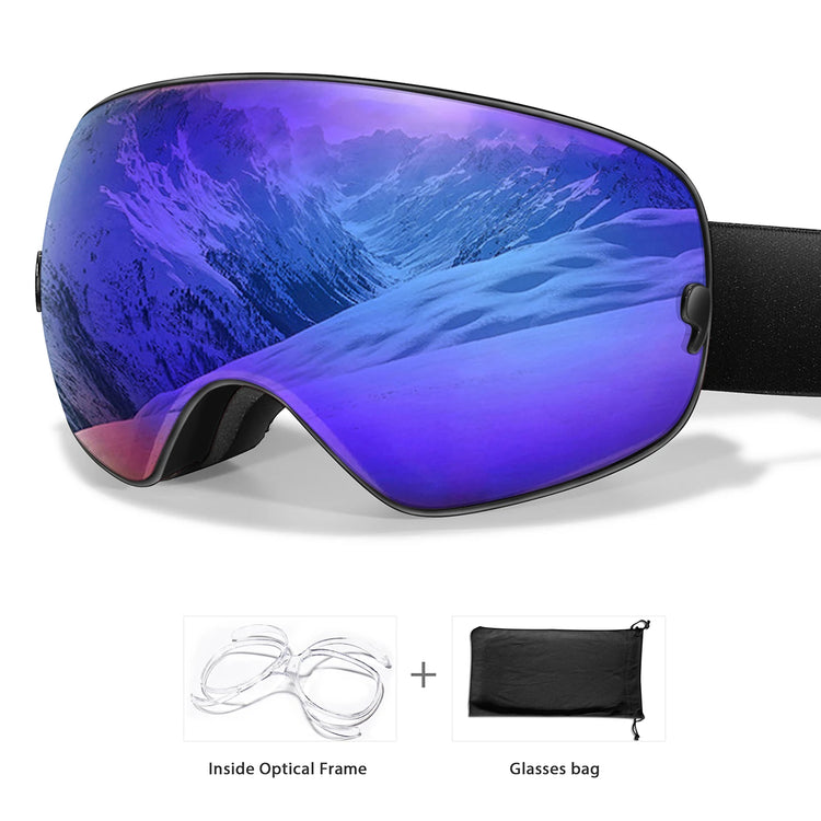 Winter Outdoor SKI Goggles Men And Women Teen, Free Optical Frame and Bag, UV400 Anti-Fog Snowboard Eyewear, Charistmas Gifts