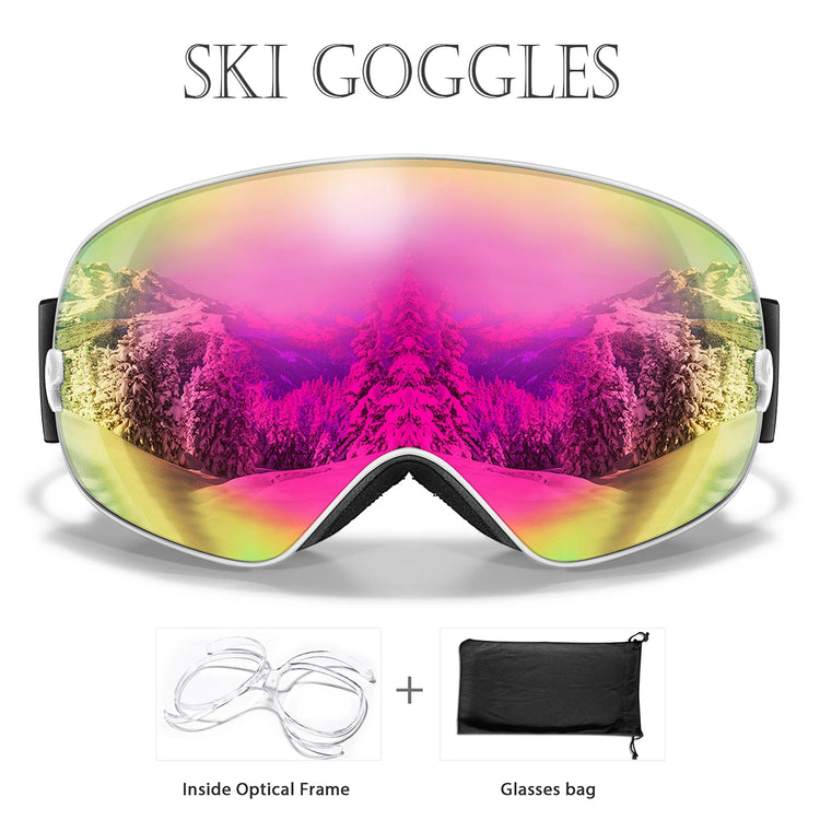 Winter Outdoor SKI Goggles Men And Women Teen, Free Optical Frame and Bag, UV400 Anti-Fog Snowboard Eyewear, Charistmas Gifts