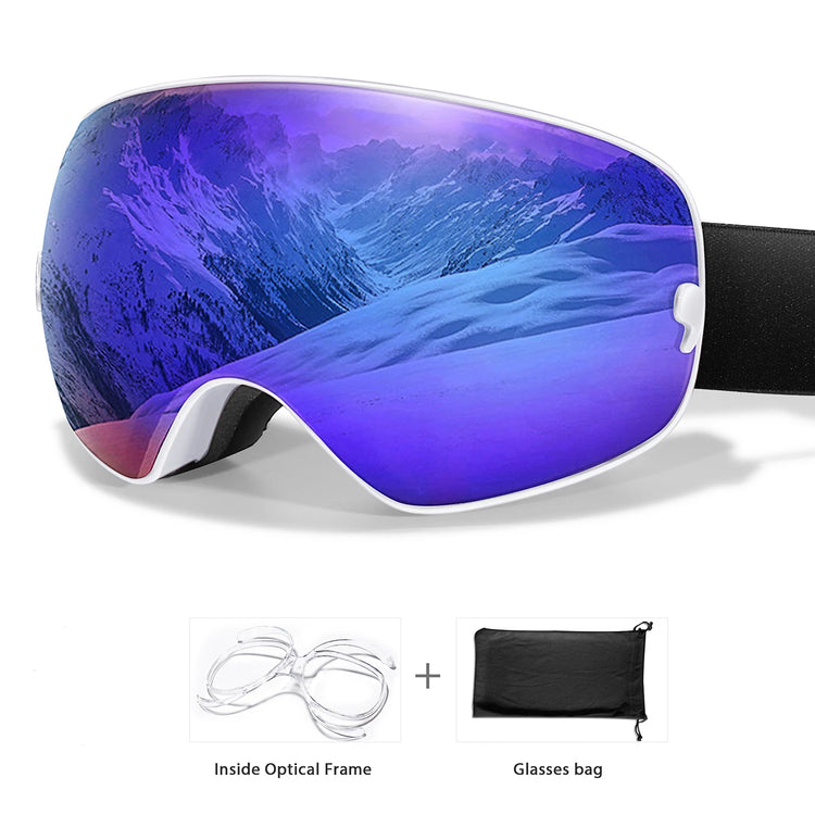Winter Outdoor SKI Goggles Men And Women Teen, Free Optical Frame and Bag, UV400 Anti-Fog Snowboard Eyewear, Charistmas Gifts