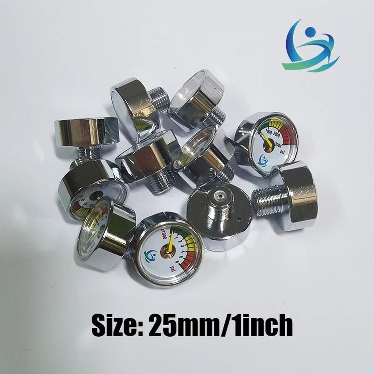 Manometer Pressure Gauge Mini Micro 25mm/1inch Gage Compressed Air Hand Pump Diving HPA Regulator M8*1 M10*1 1/8NPT 1/8BSPP