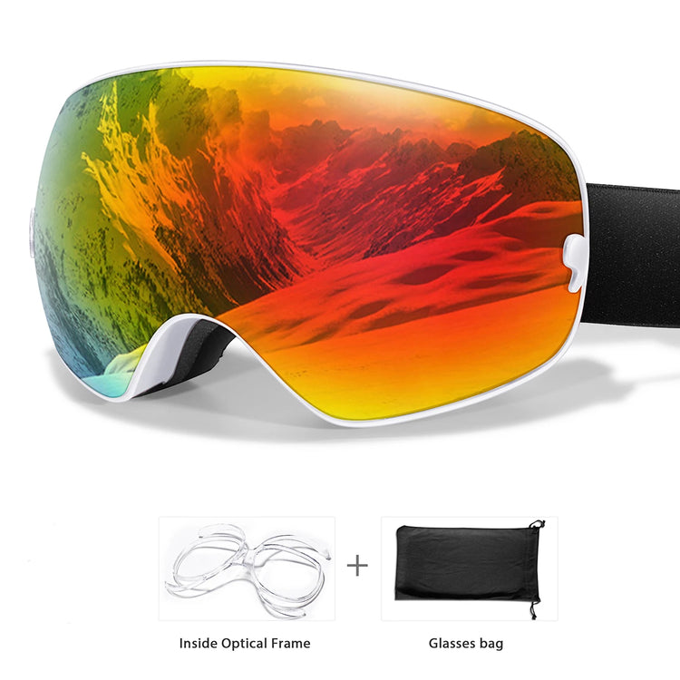 Winter Outdoor SKI Goggles Men And Women Teen, Free Optical Frame and Bag, UV400 Anti-Fog Snowboard Eyewear, Charistmas Gifts