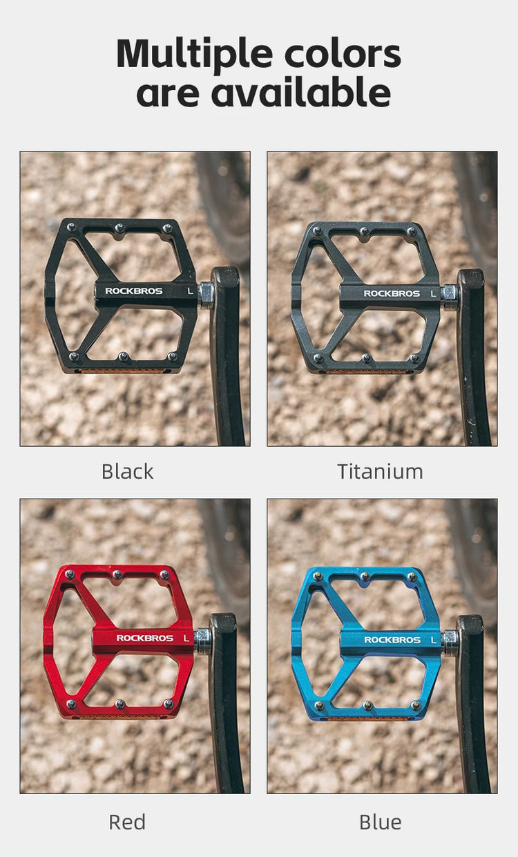 ROCKBROS Bike Pedals Aluminum Alloy Anti-slip MTB Road Flat Platform Pedals Reflective Bearing Cycling Pedals Bike Accessories