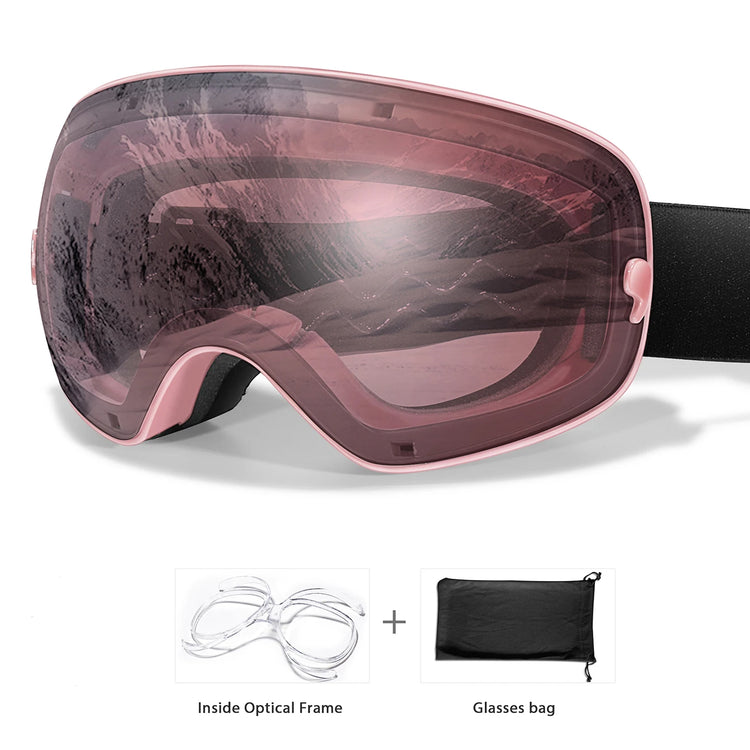 Winter Outdoor SKI Goggles Men And Women Teen, Free Optical Frame and Bag, UV400 Anti-Fog Snowboard Eyewear, Charistmas Gifts