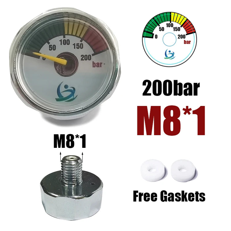 Mini 200bar 350bar Manometer Gauge 1inch 1/8NPT, 1/8BSPP, M10*1, M8*1 High Pressure Hand Pump Diving Mountaineering