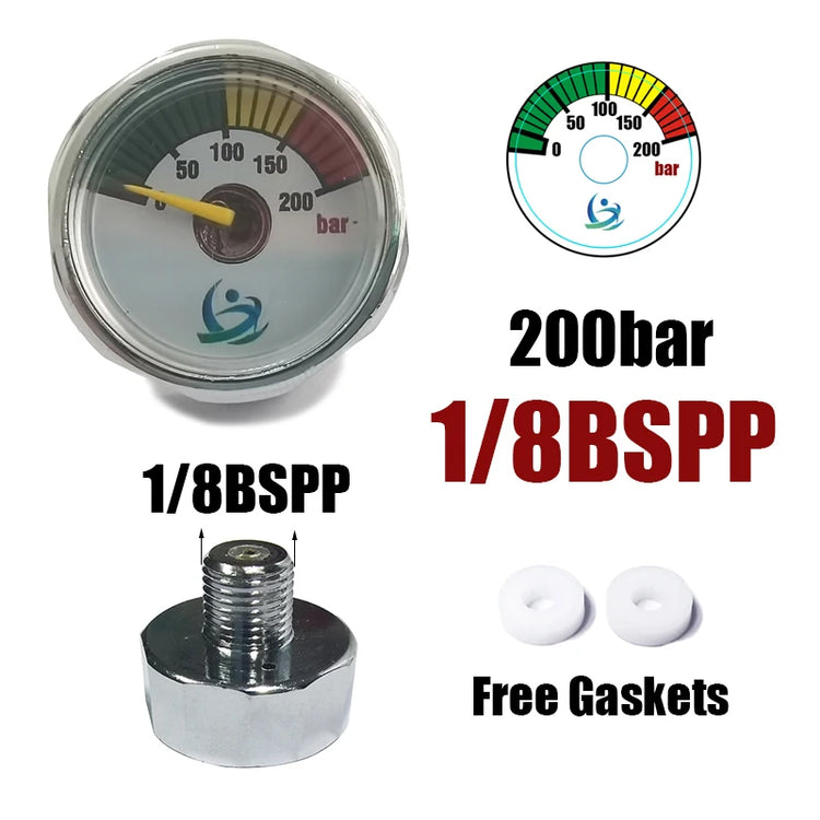 Manometer Pressure Gauge Mini Micro 25mm/1inch Gage Compressed Air Hand Pump Diving HPA Regulator M8*1 M10*1 1/8NPT 1/8BSPP