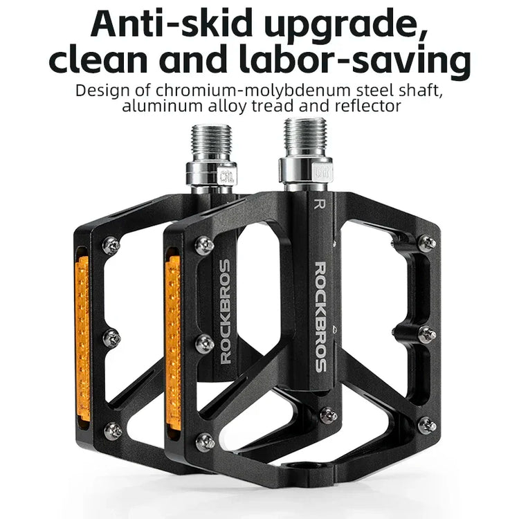 ROCKBROS Bike Pedals Aluminum Alloy Anti-slip MTB Road Flat Platform Pedals Reflective Bearing Cycling Pedals Bike Accessories