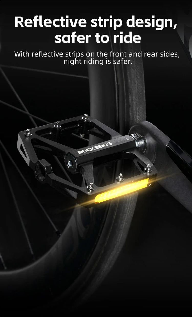 ROCKBROS Bike Pedals Aluminum Alloy Anti-slip MTB Road Flat Platform Pedals Reflective Bearing Cycling Pedals Bike Accessories