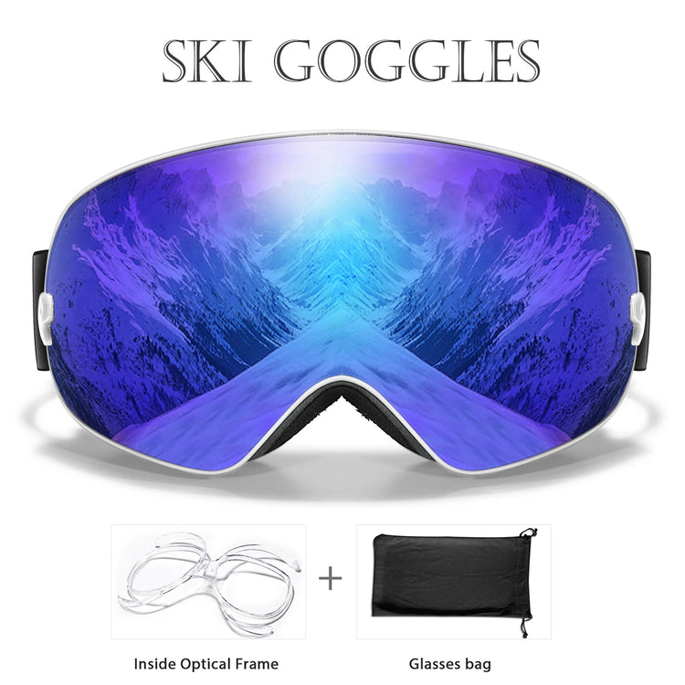 Winter Outdoor SKI Goggles Men And Women Teen, Free Optical Frame and Bag, UV400 Anti-Fog Snowboard Eyewear, Charistmas Gifts