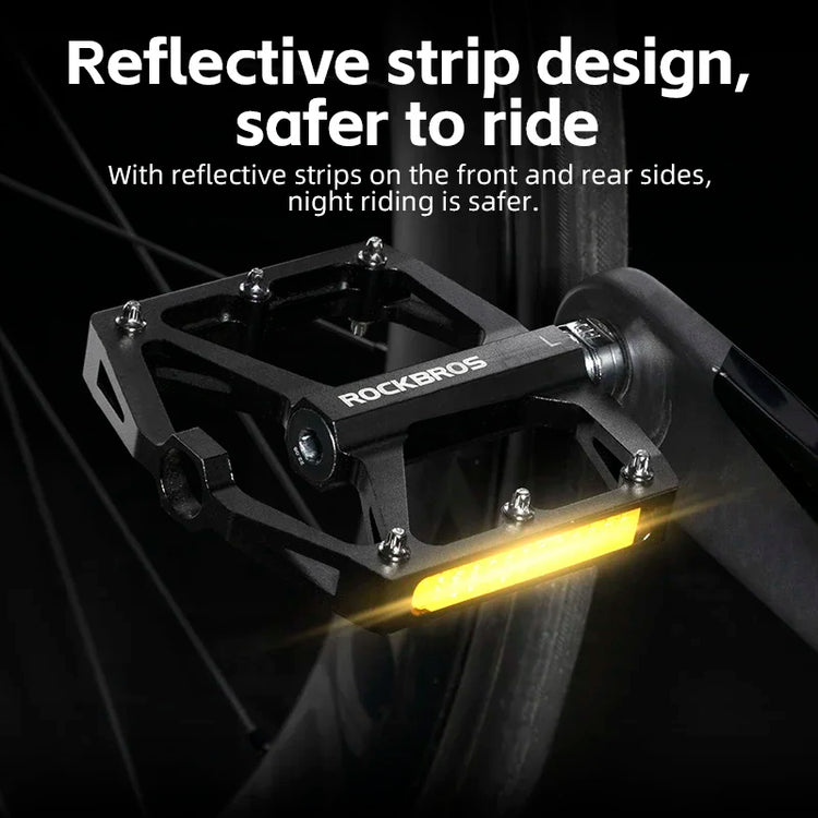 ROCKBROS Bike Pedals Aluminum Alloy Anti-slip MTB Road Flat Platform Pedals Reflective Bearing Cycling Pedals Bike Accessories