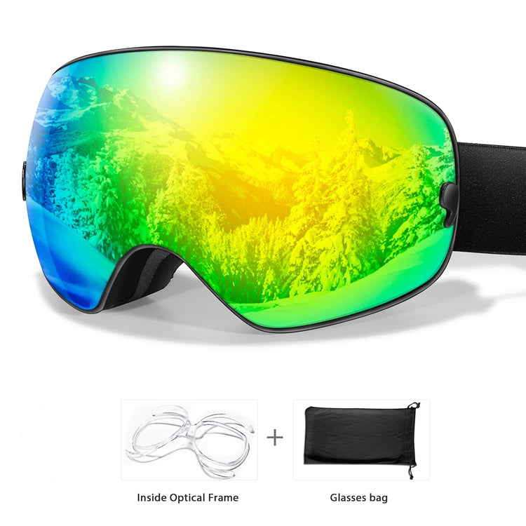 Winter Outdoor SKI Goggles Men And Women Teen, Free Optical Frame and Bag, UV400 Anti-Fog Snowboard Eyewear, Charistmas Gifts