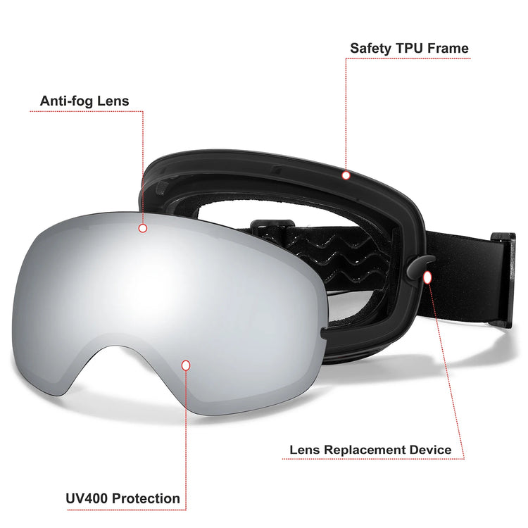 Winter Outdoor SKI Goggles Men And Women Teen, Free Optical Frame and Bag, UV400 Anti-Fog Snowboard Eyewear, Charistmas Gifts