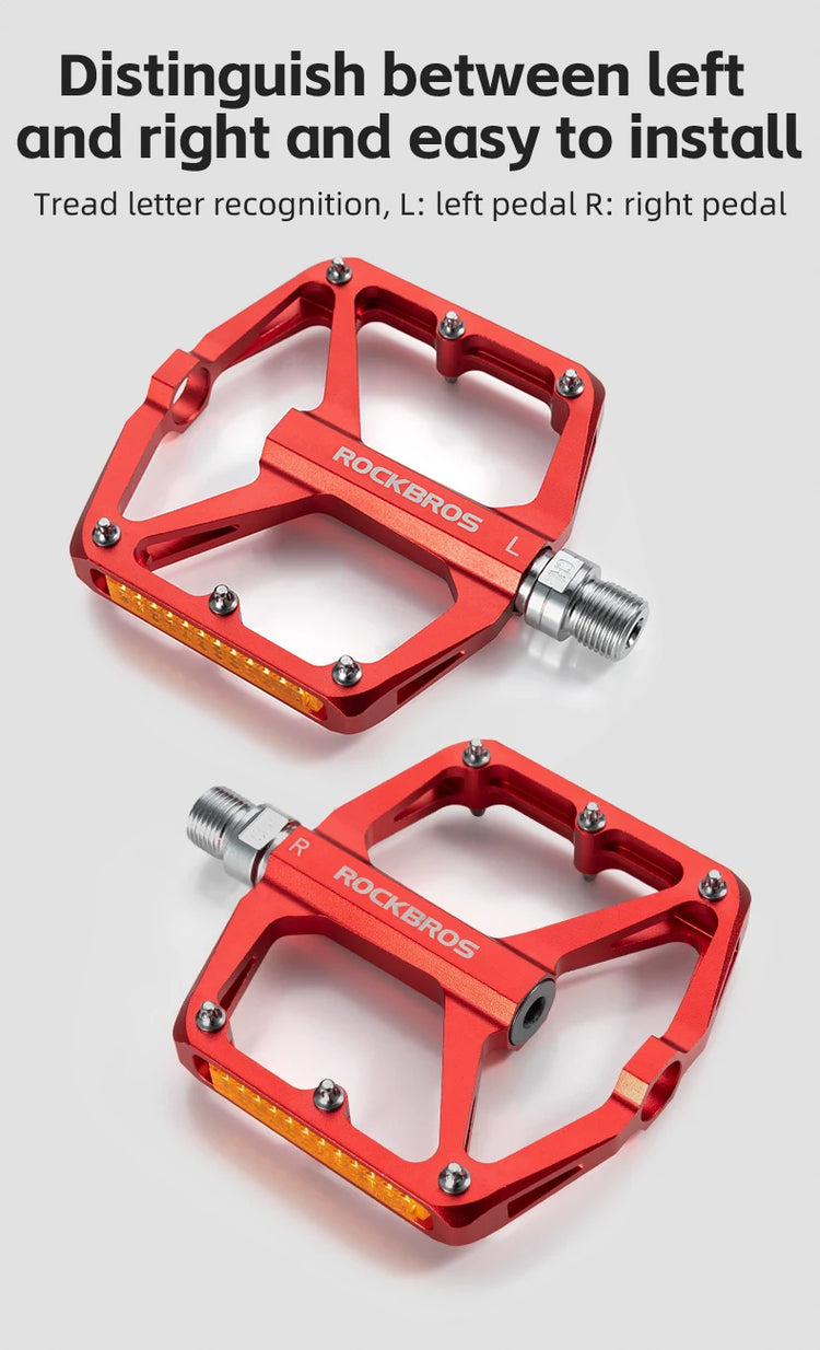 ROCKBROS Bike Pedals Aluminum Alloy Anti-slip MTB Road Flat Platform Pedals Reflective Bearing Cycling Pedals Bike Accessories