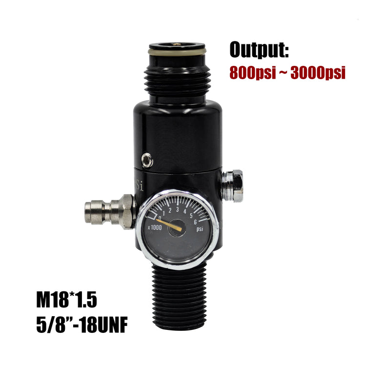 HPA 4500psi Cylinder Air Tank Regulator Valve Threads M18*1.5 or 5/8-18UNF Output 800psi to 3000psi Diving Mountain Climbing