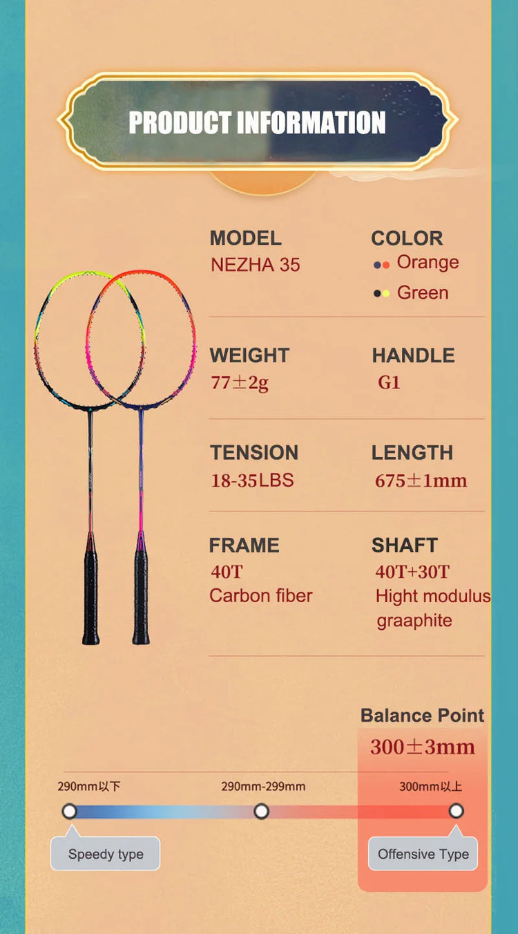 Kawasaki 5U Badminton Racket Professional Super Light Offensive Type High Graphite Badminton Racquet For Training  NeZha 35
