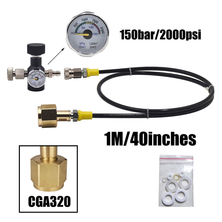 Soda Water Carbon Dioxide Cylinder Bottle Fefill Adapter Fill Station 1Metre/100inches Hose Kit 2000psi/150bar Gauge TR21-4
