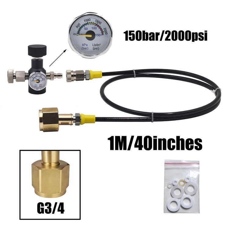 Soda Water Carbon Dioxide Cylinder Bottle Fefill Adapter Fill Station 1Metre/100inches Hose Kit 2000psi/150bar Gauge TR21-4
